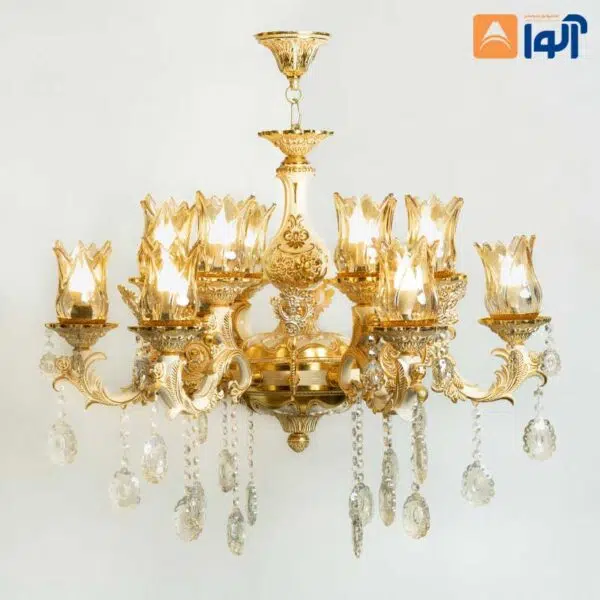 لوستر-آرامیس-بزرگ-۱۲-شعله لوستر آرامیس بزرگ ۱۲ شعله سفید طلایی - Image 1
